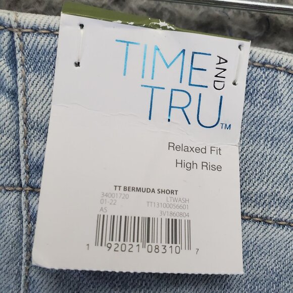 Time And Tru Shorts Womens 18 Light Blue High Rise Bermuda Relaxed Fit *NWT* - Picture 3 of 11
